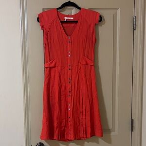 Derek Lam Vibrant Orange Button-Front Silk Midi Dress